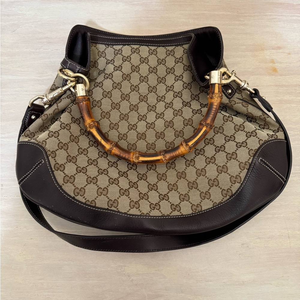 Gucci Monogram Medium Peggy Bamboo Top Handle Bag Dark Brown  EUC - Picture 7 of 7